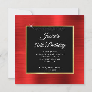 Invitation Papier Aluminium Rouge et Superposition Noire pour