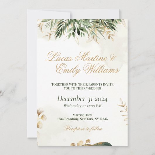 Invitation Papier aquarelle Eucalyptus Verdure Or Neustra Bod (Devant)