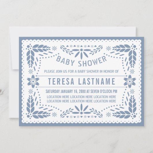 Invitation Papier bleu foncé picado Mexicain bébé douche (Devant)