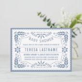 Invitation Papier bleu foncé picado Mexicain bébé douche (Debout devant)