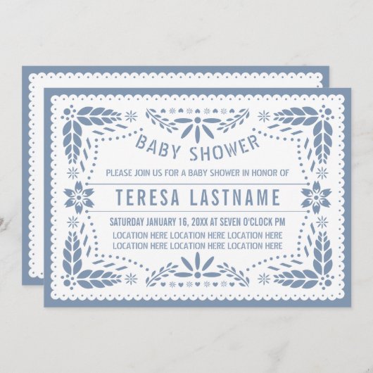 Invitation Papier bleu foncé picado Mexicain bébé douche (Devant / Derrière)