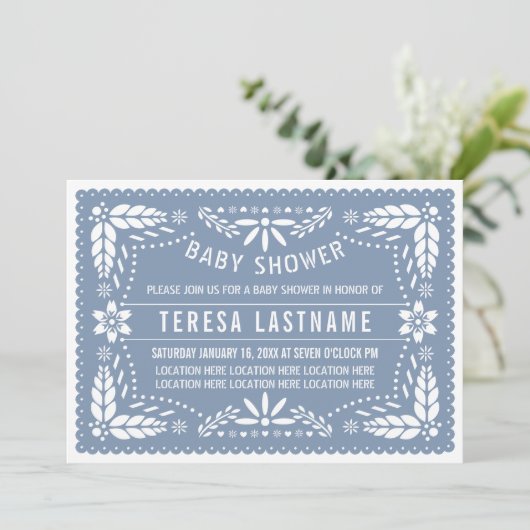 Invitation Papier bleu foncé picado Mexicain bébé douche (Debout devant)