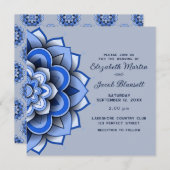 Invitation Papier bleu moderne coupé Mariage mandala (Devant / Derrière)
