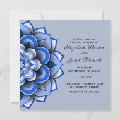 Invitation Papier bleu moderne coupé Mariage mandala (Devant)