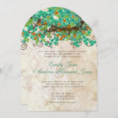 Invitation Papier Brown Aqua Orange & Lime Cherry Blossom (Devant / Derrière)