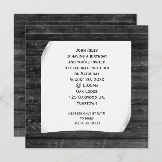 Invitation Papier caillé sur bois noir (Devant / Derrière)