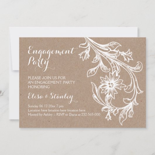 Invitation Papier craft floral blanc pour mariage et fiançail (Devant)