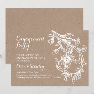 Invitation Papier craft floral blanc pour mariage et fiançail