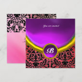 Invitation PAPIER DAMASSE PIERRE précieuse MONOGRAMME soie vi (Devant / Derrière)