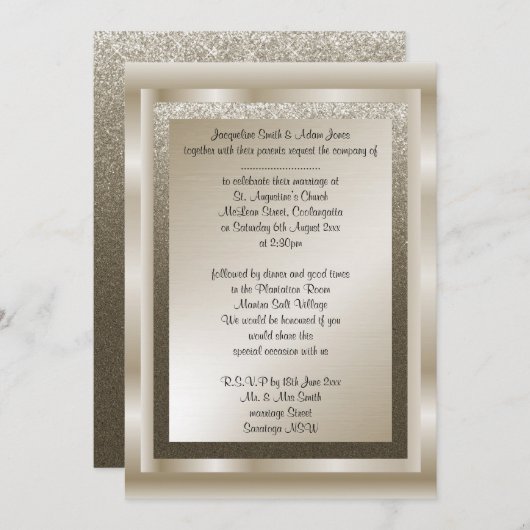 Invitation Papier de mariage métallique en bronze (Devant / Derrière)