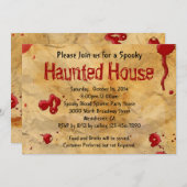 Invitation Papier de parchemin Bouchon de sang Maison hantée (Devant / Derrière)
