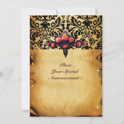 INVITATION PAPIER DE SOIE DAMAS ET ROSES CORAIL ROSE (Dos)