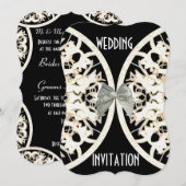 Invitation Papier dentelle noir et blanc coupé mariage damass (Devant / Derrière)