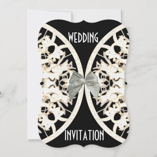 Invitation Papier dentelle noir et blanc coupé mariage damass (Devant)