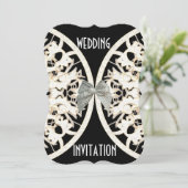 Invitation Papier dentelle noir et blanc coupé mariage damass (Debout devant)