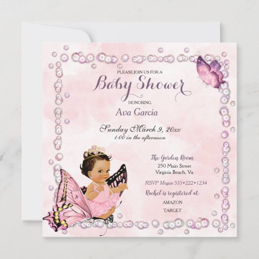 Invitation Papier d'invitation Princesse Papillon Bébé Fille (Devant)
