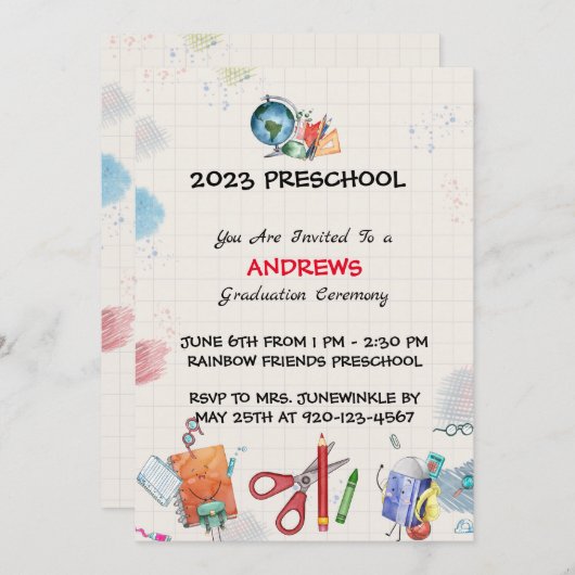 Invitation Papier du graphique Prek Graduation (Devant / Derrière)