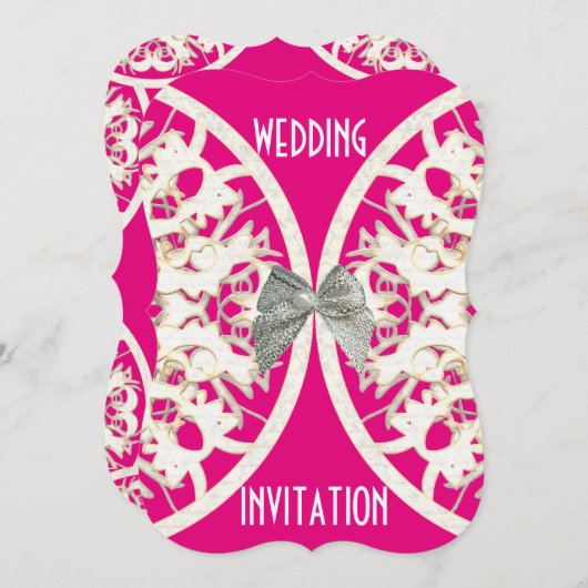 Invitation Papier en dentelle rose et blanc coupé mariage dam (Devant / Derrière)