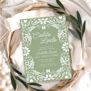 Invitation Papier en terre cuite Picado Baby shower vert mexi