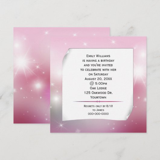 Invitation Papier enroulé sur des étoiles Bokeh (Devant / Derrière)