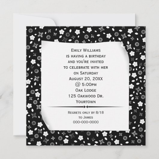 Invitation Papier Enroulé sur une Fête à Imprimé Floral (Devant)