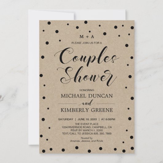 Invitation Papier et confetti Kraft | Couples Wedding shower (Devant)
