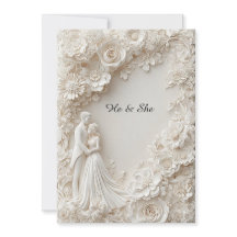 Papier floral ivoire silhouette élégante de mariag