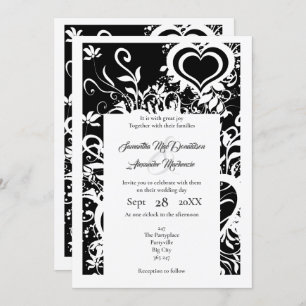 Invitation Papier floral noir et blanc coupé mariage