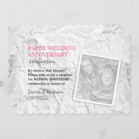 Invitation Papier Froissé 1er Anniversaire de Mariage (Devant / Derrière)