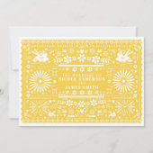 Invitation Papier Jaune Blanc Picado Mexicain Mariage (Devant)
