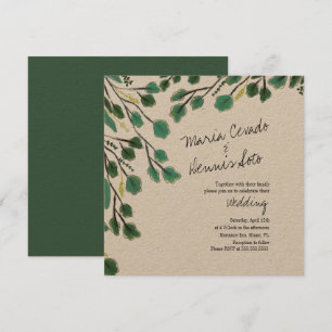 Invitation Papier Kraft de Mariage à l'Eucalyptus Dessiné à l
