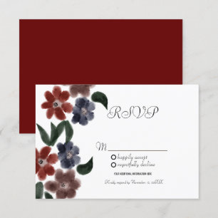Invitation Papier Kraft Floral Vintage Bleu Bourgogne RSVP