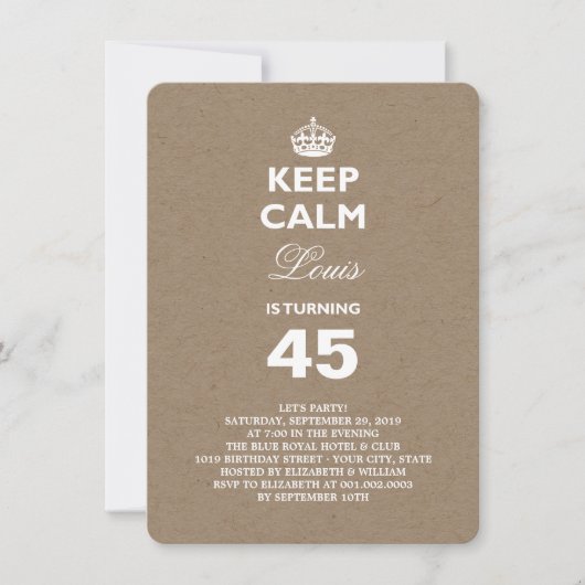 Invitation Papier Kraft pour garder le calme Funny 40e annive (Devant)