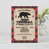 Invitation Papier Kraft Rustique Aspect Plaid Bison avec Ours (Debout devant)