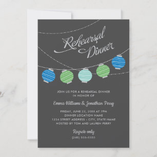 Invitation Papier Lanternes Bleu Vert Mariage Dîner de répéti