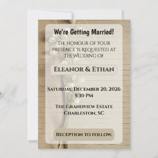 Invitation Papier ligné vintage rustique lys des vallées mari