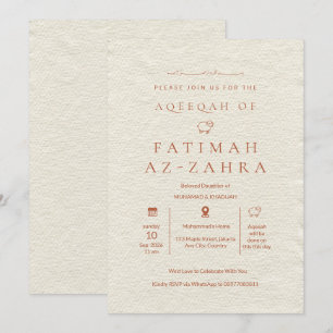 Invitation Papier Luxe Beige pour Aqeeqah Islamique pour Bébé