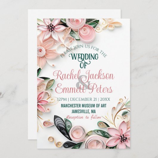 Invitation Papier Mariage à cadre Pastel Pink (Devant / Derrière)