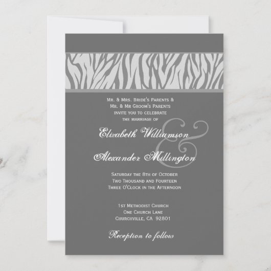 Invitation Papier Mariage Dove Grey and Silver Zebra (Devant)