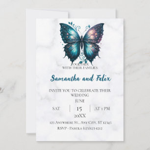 Invitation Papier Mariage Papillon Céleste Marbre
