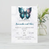 Invitation Papier Mariage Papillon Céleste Marbre (Debout devant)