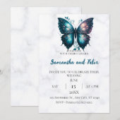 Invitation Papier Mariage Papillon Céleste Marbre (Devant / Derrière)