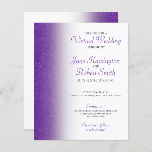 Invitation papier Mariage virtuel Parties scintill (Devant / Derrière)