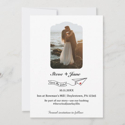 Invitation Papier Mariage Voyage Avion Moderne Enregistrer La (Devant)