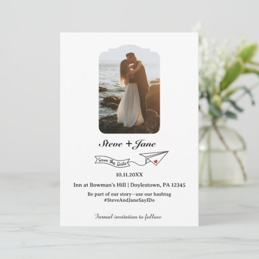 Invitation Papier Mariage Voyage Avion Moderne Enregistrer La (Debout devant)