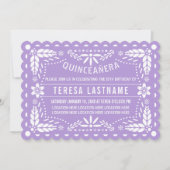 Invitation Papier mauve picado fleurs Quinceañera (Devant)