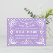Invitation Papier mauve picado fleurs Quinceañera (Debout devant)