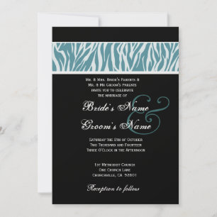 Invitation Papier métallique Mariage Zèbre bleu et blanc