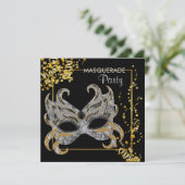 Invitation Papier métallique Silver Gold Masquerade Party (Debout devant)
