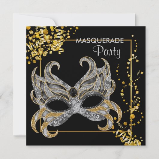 Invitation Papier métallique Silver Gold Masquerade Party (Devant)